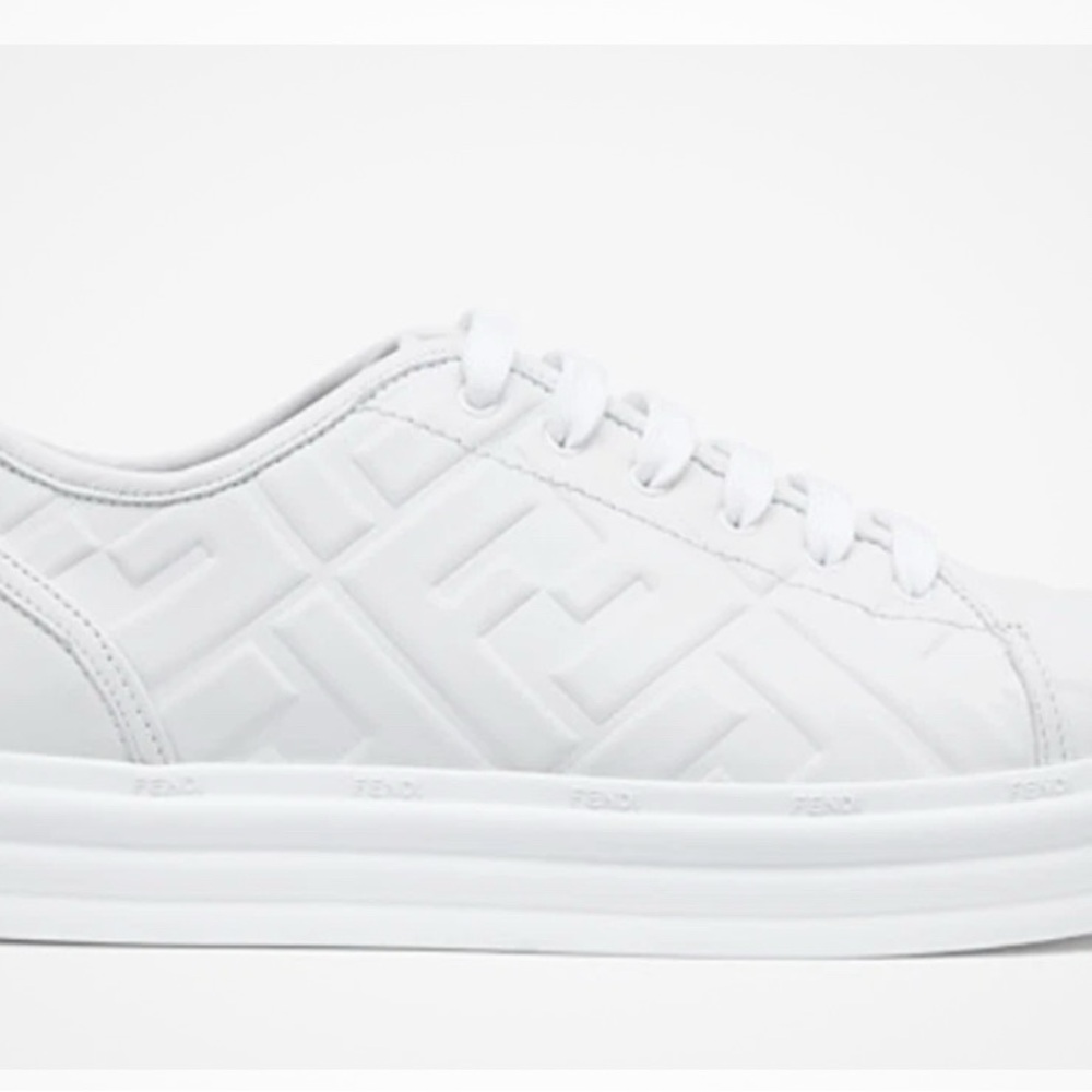 Fendi Embossed White Leather Sneakers Size 39 US: 8.5